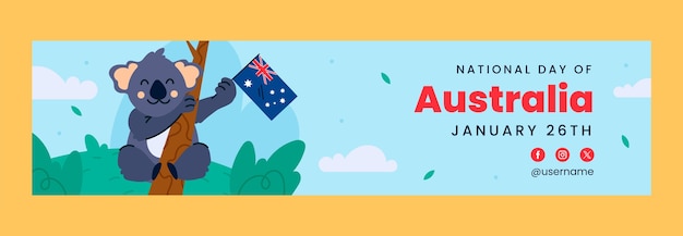 Bezpłatny wektor szablon banera flat twitch na australijski dzień narodowy