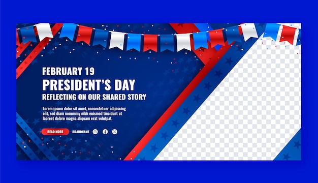 Bezpłatny wektor szablon baneru horyzontalnego gradient presidents day