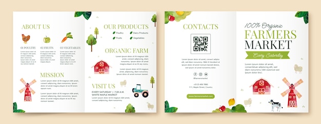 Bezpłatny wektor szablon broszury akwarela dla rolnictwa ekologicznego