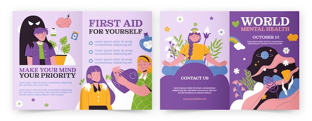 Szablon broszury płaskiego światowego dnia zdrowia psychicznego