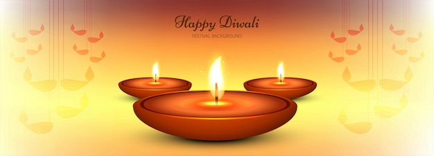 Bezpłatny wektor szablon dekoracyjny happy diwali diya banner