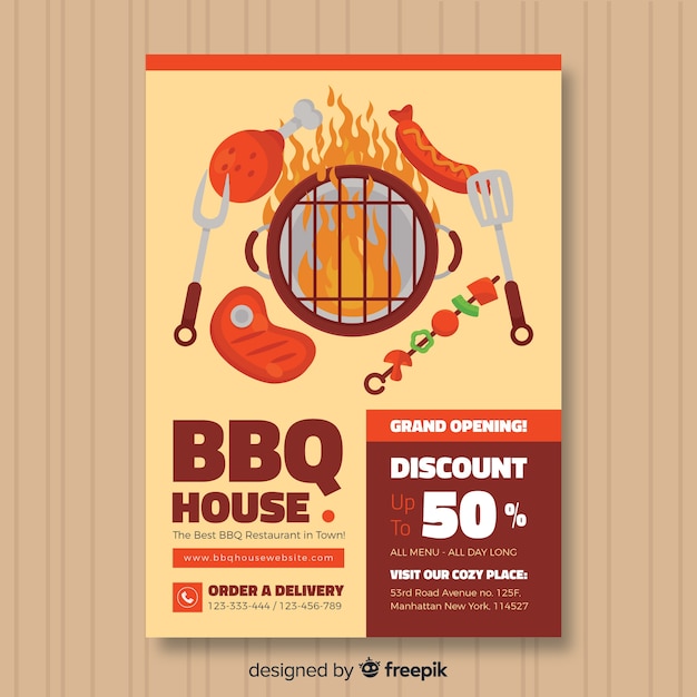 Bezpłatny wektor szablon flyer nowoczesny grill restauracja