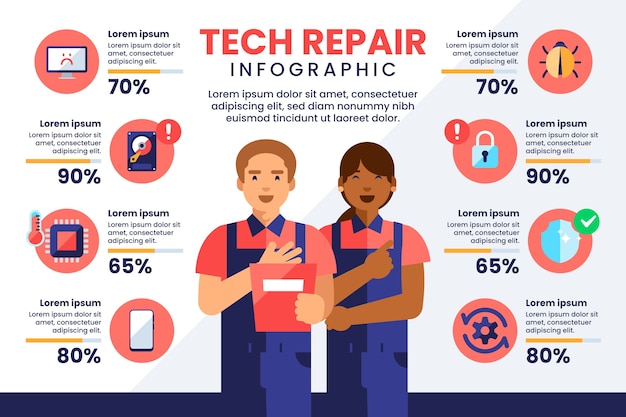 Bezpłatny wektor szablon infografiki naprawy technicznej