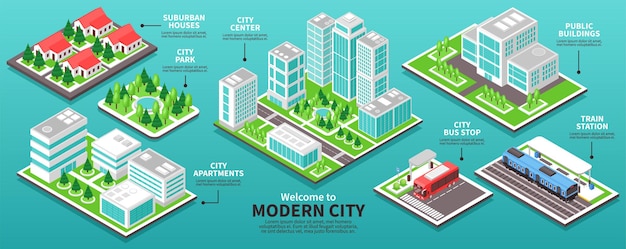 Szablon infografiki nowoczesnych budynków miejskich