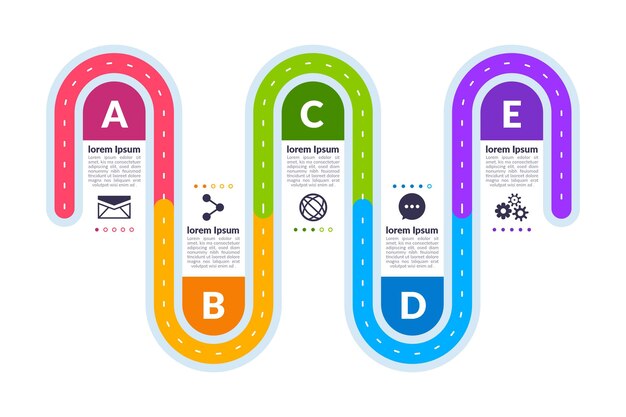 Bezpłatny wektor szablon infografiki płaskiej mapy drogowej