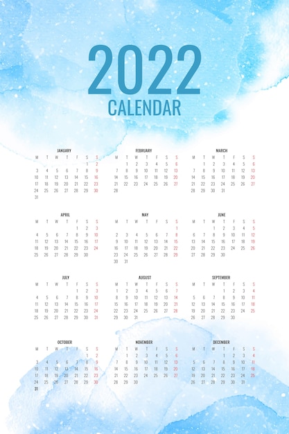 Szablon kalendarza akwarela 2022