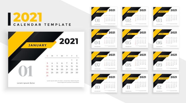 Szablon Kalendarza Streszczenie żółty Nowy Rok