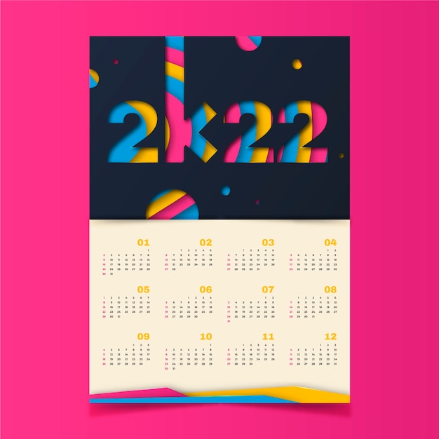 Bezpłatny wektor szablon kalendarza w stylu papieru 2022