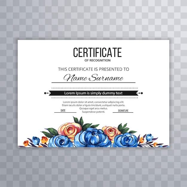 Szablon Karty Dyplomu Kwiatowy Certyfikat