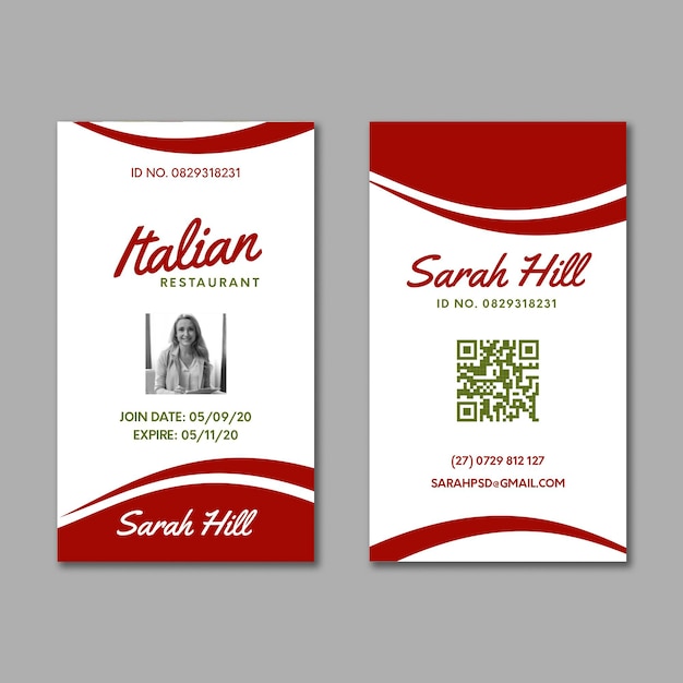 Bezpłatny wektor szablon karty identyfikacyjnej włoskiej żywności