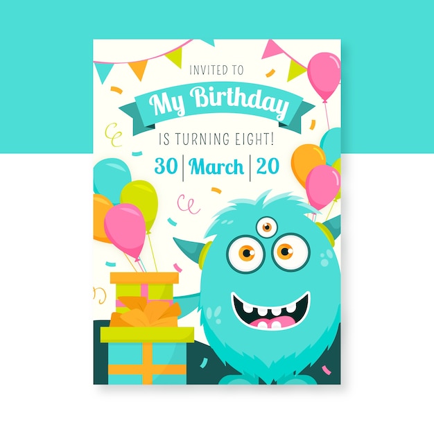 Bezpłatny wektor szablon karty urodzinowej dla dzieci