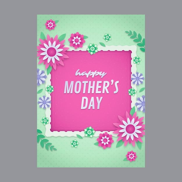 Bezpłatny wektor szablon karty z pozdrowieniami dzień matki w stylu papieru