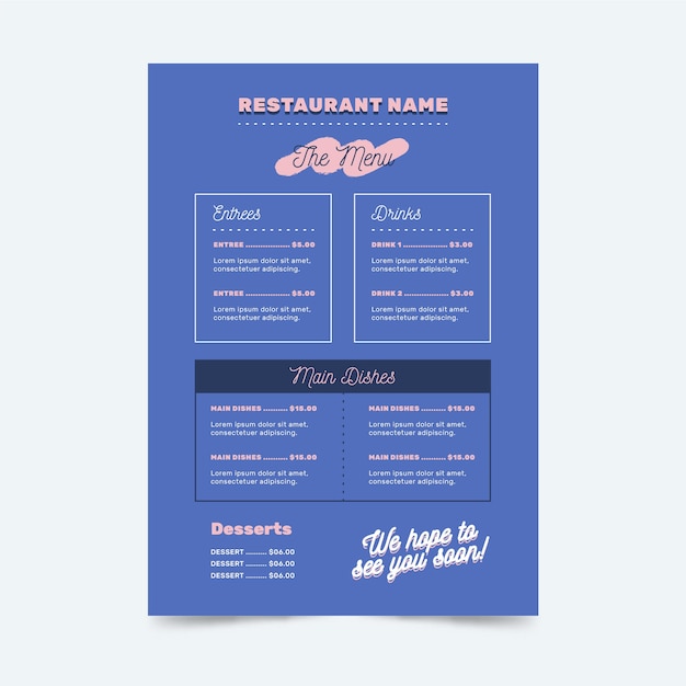 Bezpłatny wektor szablon kolorowe menu restauracji niebieski zdrowej żywności