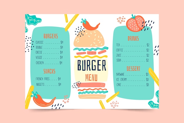 Bezpłatny wektor szablon kolorowe menu restauracji