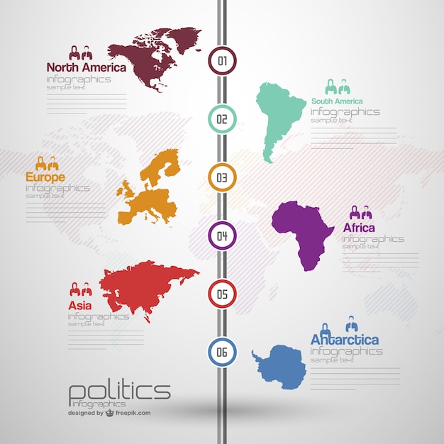 Bezpłatny wektor szablon kontynentach infografika darmo