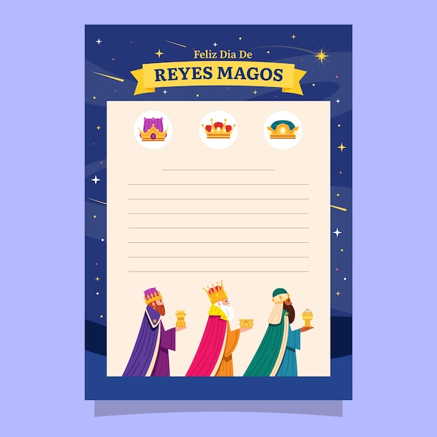 Bezpłatny wektor szablon listów flat reyes magos