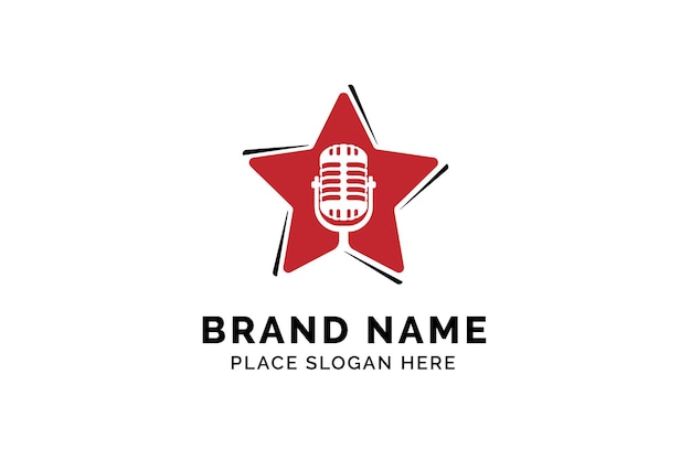 Szablon Logo Gwiazdy Piosenkarza Sylwetka Mikrofonu Wewnątrz Gwiazdy Premium Wektorów