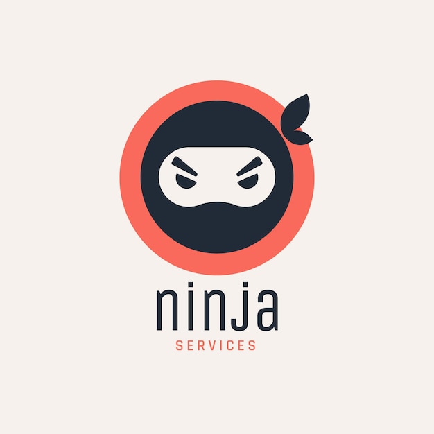 Bezpłatny wektor szablon logo ninja o płaskiej konstrukcji