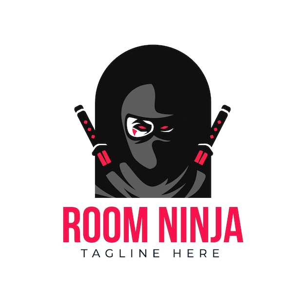 Bezpłatny wektor szablon logo ninja o płaskiej konstrukcji