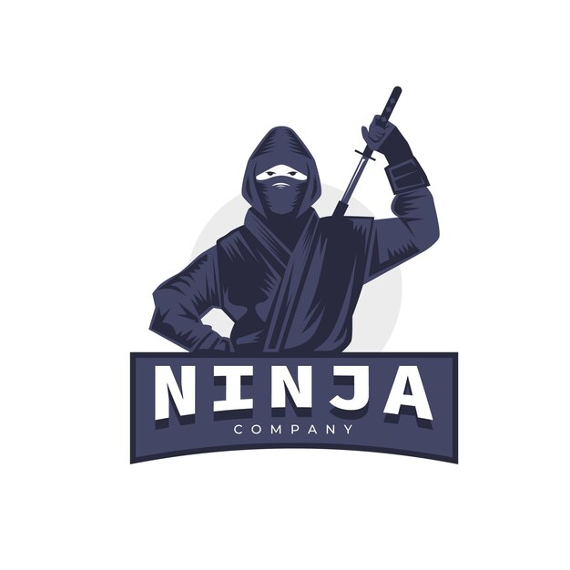 Szablon logo ninja o płaskiej konstrukcji