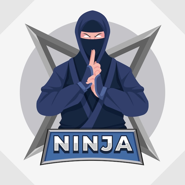 Bezpłatny wektor szablon logo ninja o płaskiej konstrukcji