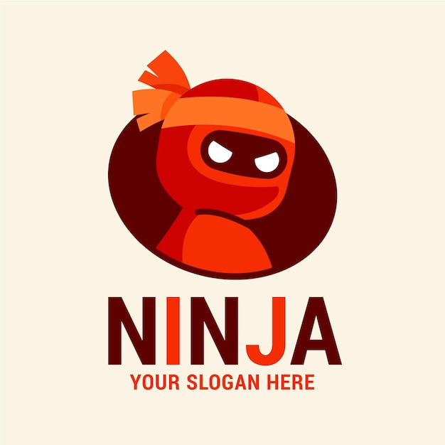 Bezpłatny wektor szablon logo ninja w płaskiej konstrukcji