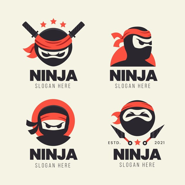 Szablon logo ninja w płaskiej konstrukcji