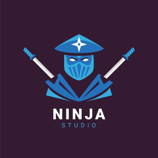 Bezpłatny wektor szablon logo ninja w stylu płaski