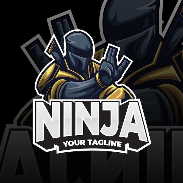 Bezpłatny wektor szablon logo ninja ze szczegółami
