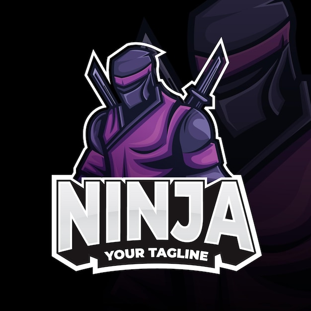 Bezpłatny wektor szablon logo ninja ze szczegółami