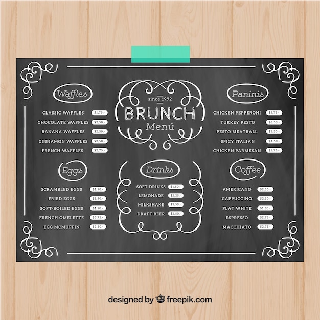 Bezpłatny wektor szablon menu brunch w stylu kredy