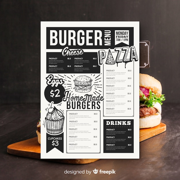 Bezpłatny wektor szablon menu burger rocznika