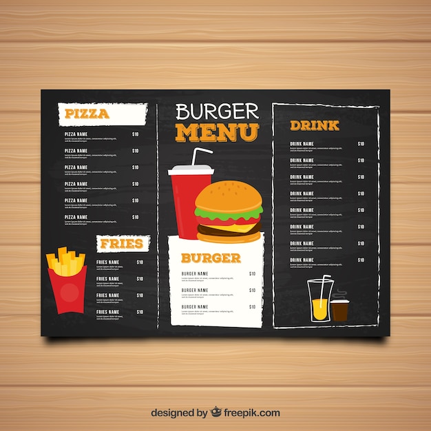 Bezpłatny wektor szablon menu burger