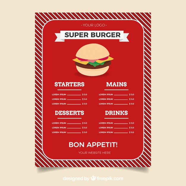 Bezpłatny wektor szablon menu czerwony burger