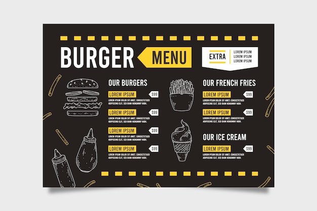 Bezpłatny wektor szablon menu fast food