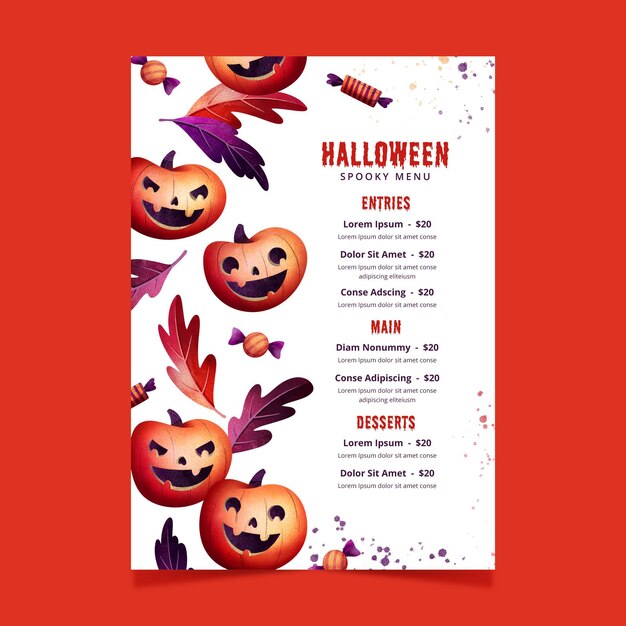 Szablon Menu Halloween Akwarela