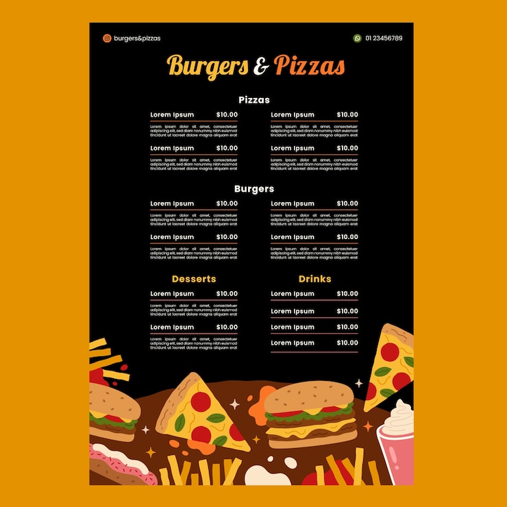 Bezpłatny plik Wektor szablon menu hamburgerów i pizzy
