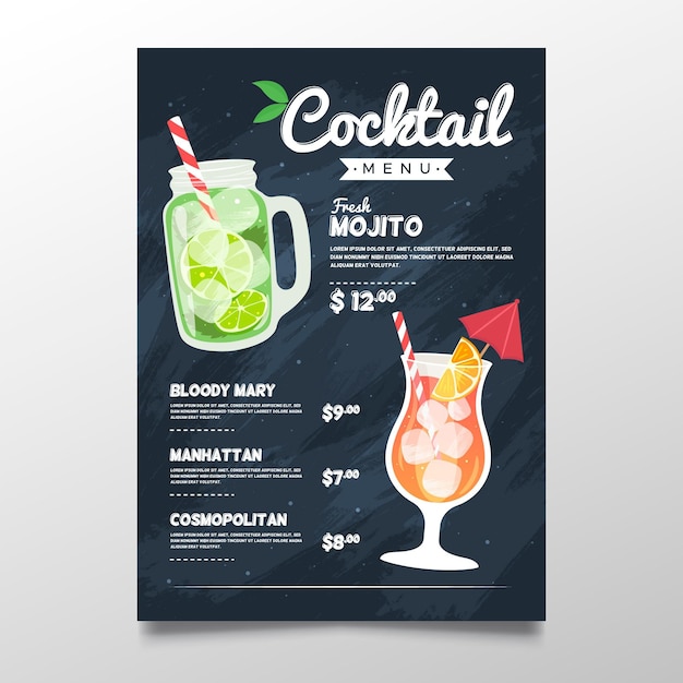 Szablon menu koktajli