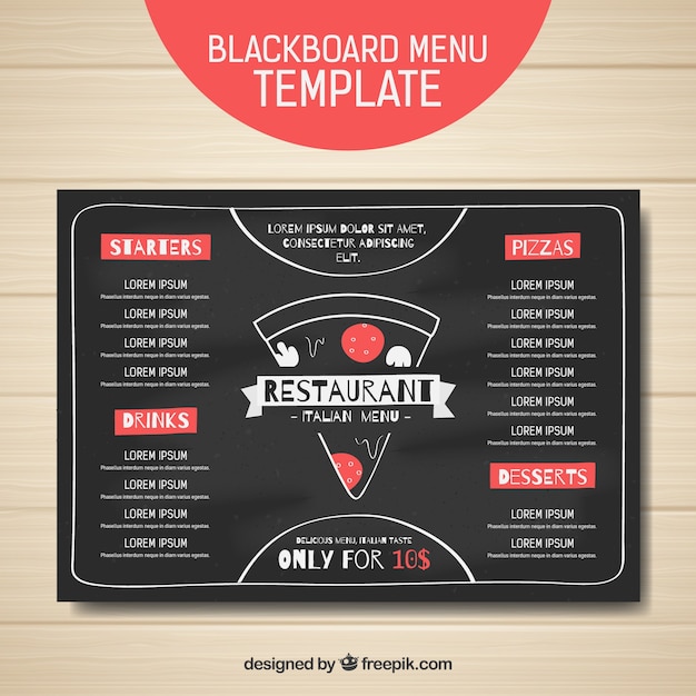 Szablon menu pizzy Blackboard
