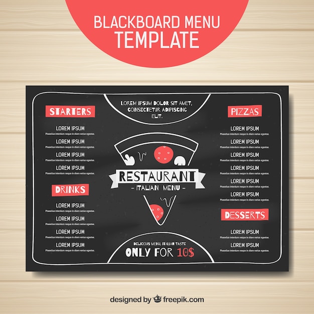 Bezpłatny wektor szablon menu pizzy blackboard