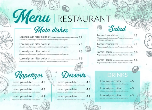 Szablon Menu Restauracji Akwarela