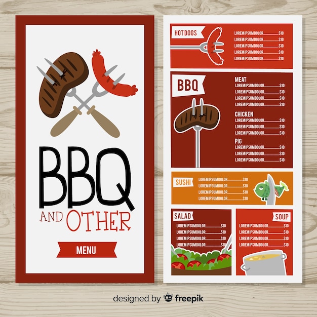 Bezpłatny wektor szablon menu restauracji bbq