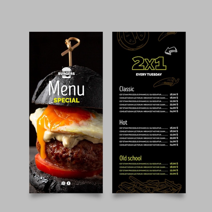 Bezpłatny plik Wektor szablon menu restauracji burgery