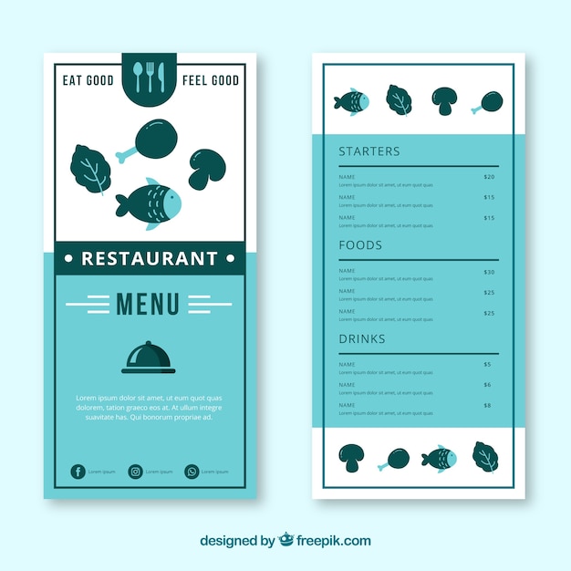 Bezpłatny wektor szablon menu restauracji w stylu płaski