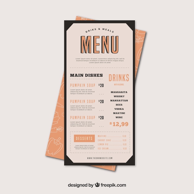 Bezpłatny wektor szablon menu restauracji w stylu vintage