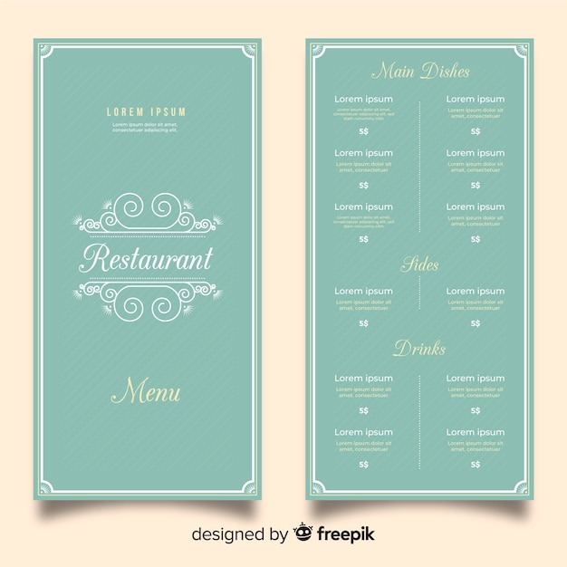 Szablon menu restauracji z eleganckimi ornamentami