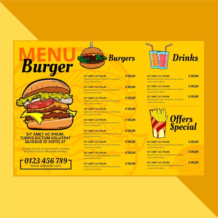 Bezpłatny plik Wektor szablon menu restauracji z hamburgerami