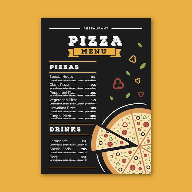 Bezpłatny wektor szablon menu restauracji z pizzą