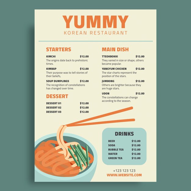 Szablon menu restauracji z wyborem jedzenia