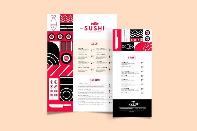 Bezpłatny wektor szablon menu sushi